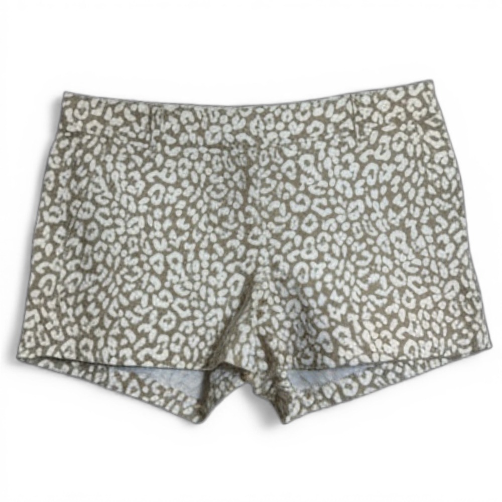 J.Crew Re-Imagined Chino Shorts Womens 6 Tan White Leopard Animal Print Cotton
